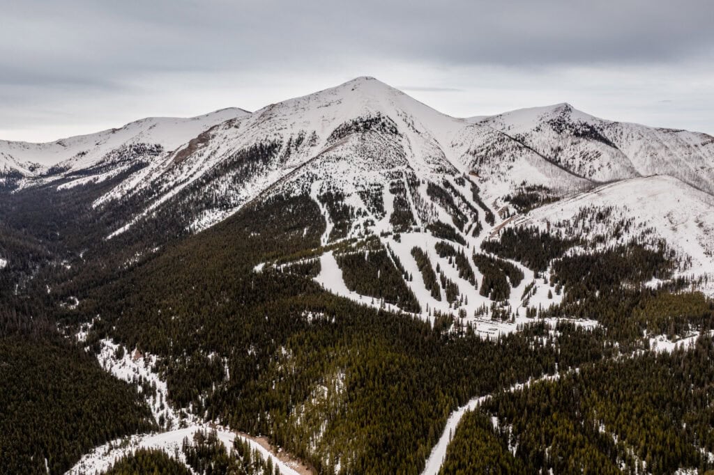Teton Pass Montana aerial drone view of the ski slopes