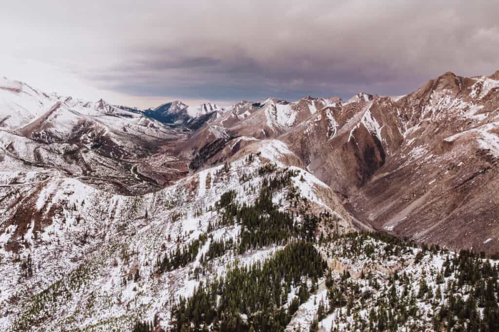 An aerial view of the Lewis and Clark National Forest near Choteau, Montana