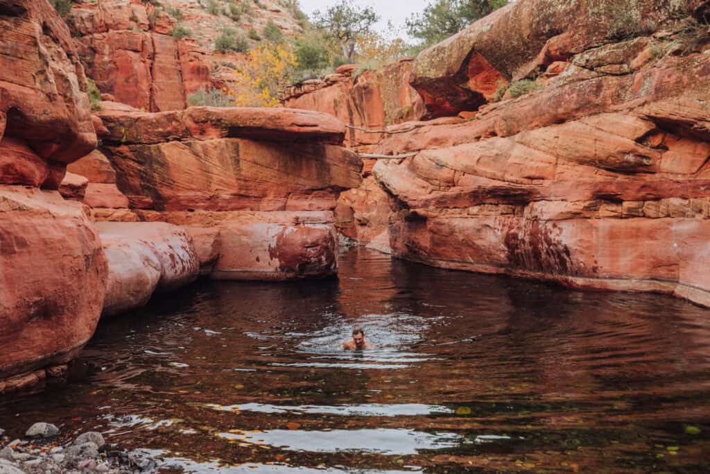 Someone swimming in Beaver Creek, along the Bell Trail in AZ