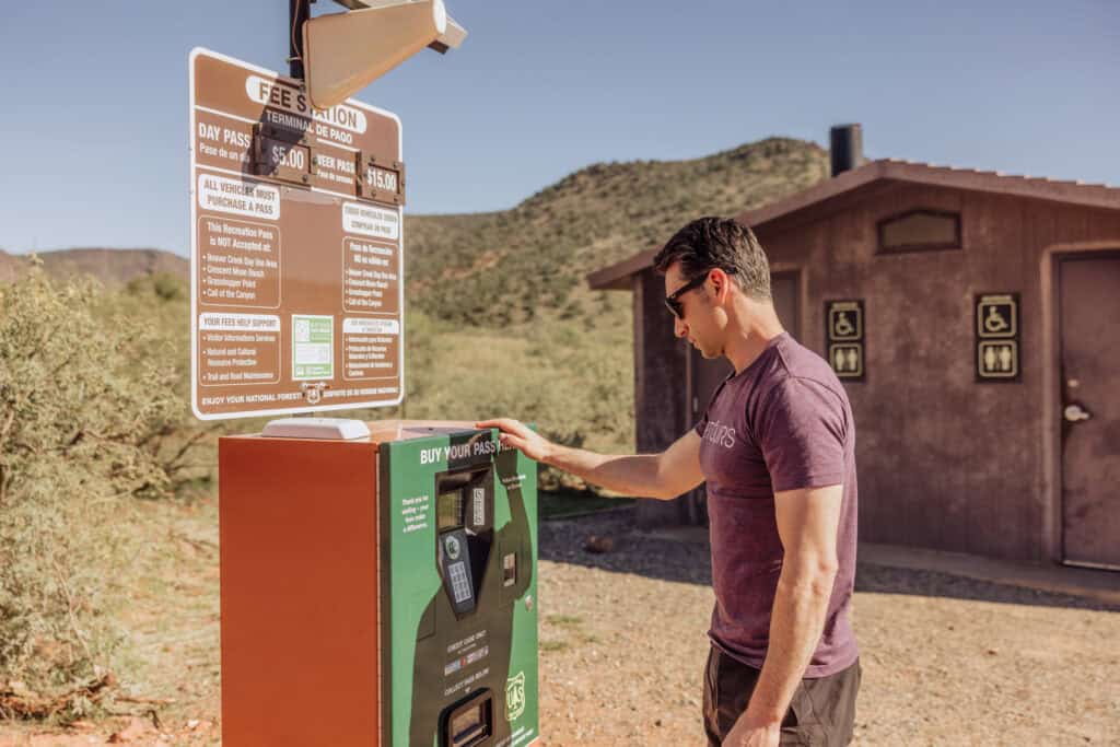 Paying to park at the Bell Trail parking lot