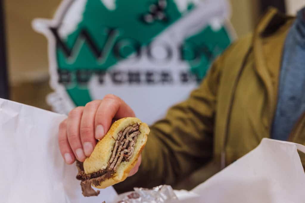 A Santa Maria style tri-tip sandwich at Woody's Butcher Block