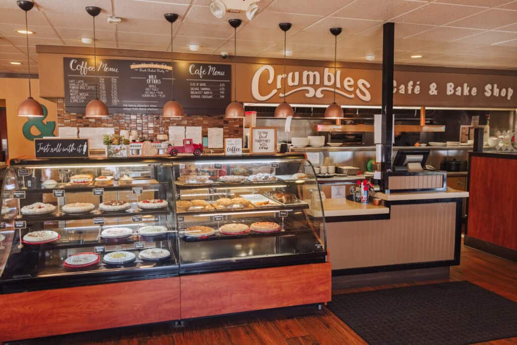 The entrance to Crumbles Cafe