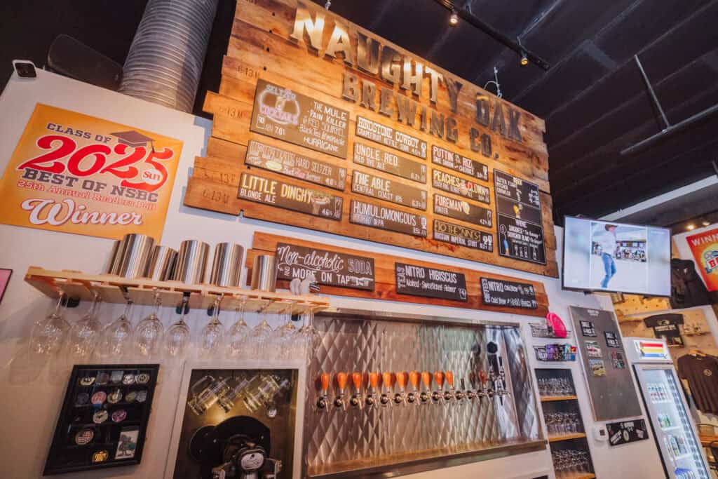 The beers on tap at Naughty Oak