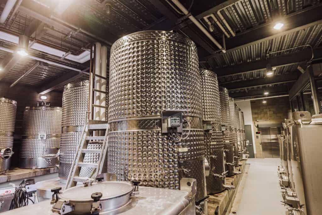 The tanks holding wine at Presqu'ile