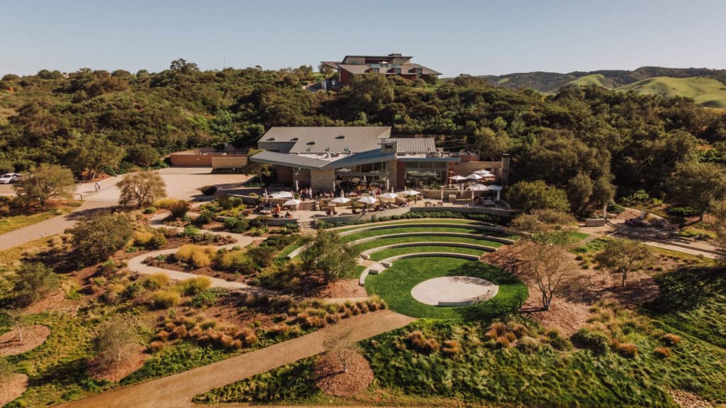The exterior of the winery and vineyard