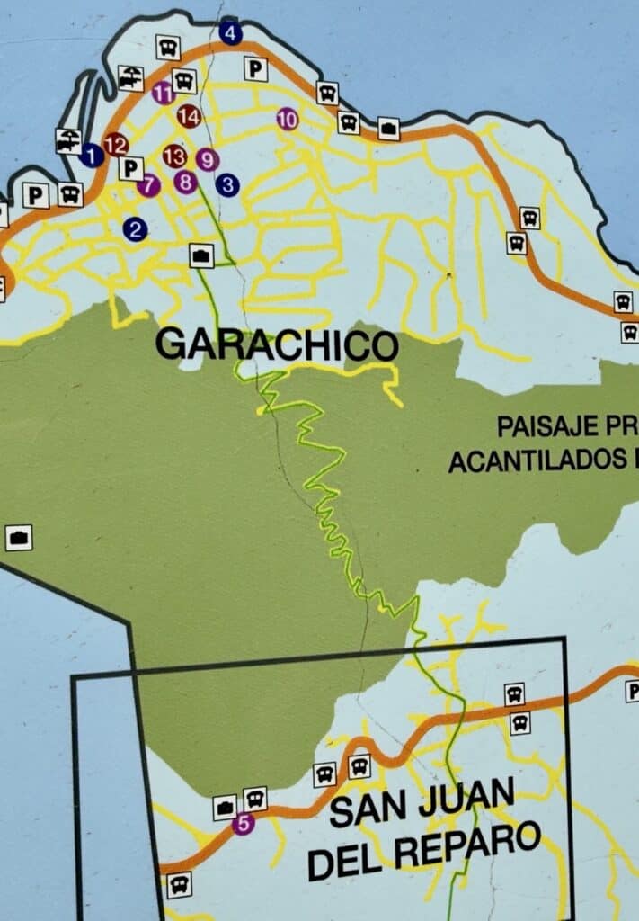 A hiking trail map between Garachico and San Juan del Reparo on Tenerife