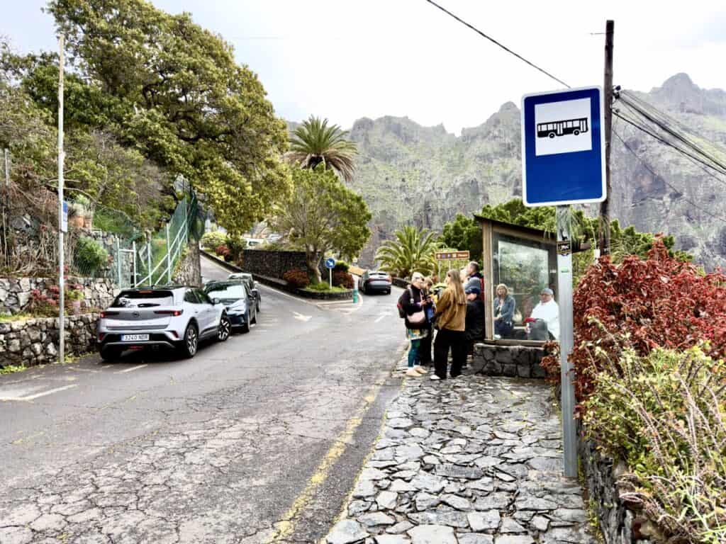 The local bus stop in Masca