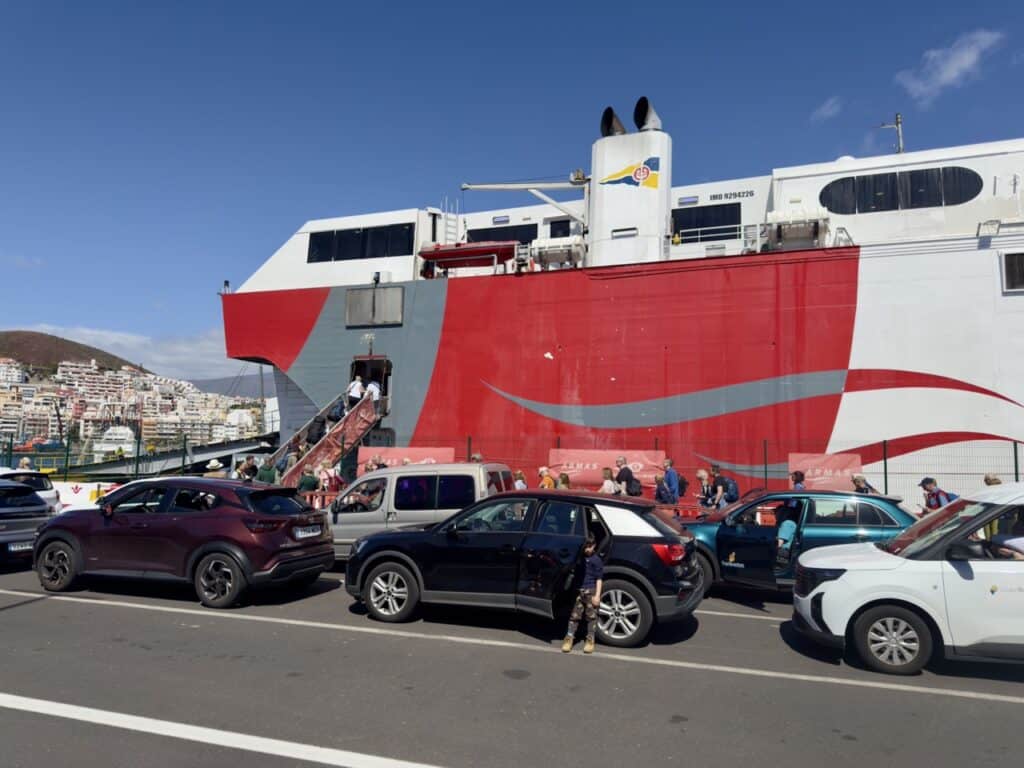 Cars lined up to take the ferry from Tenerife to la Gomera