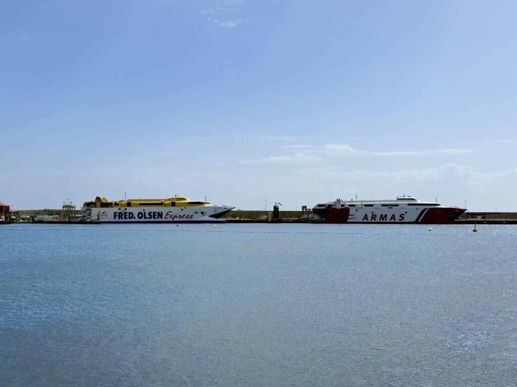 Armas and Fred Olsen ferry boats docked at La Gomera in the Canary Islands