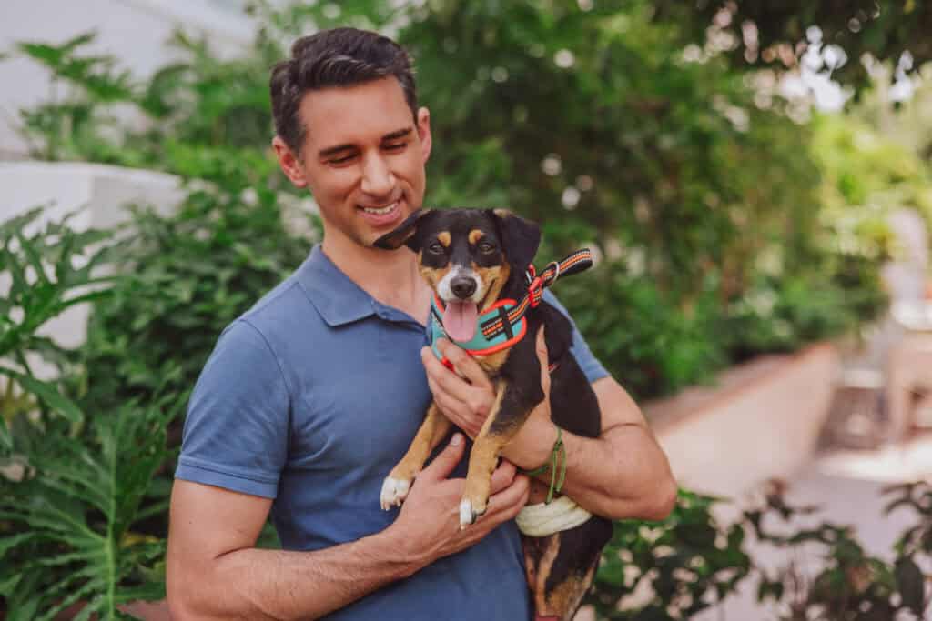 Jared Dillingham with one of the rescue dogs from A Dog's New Life