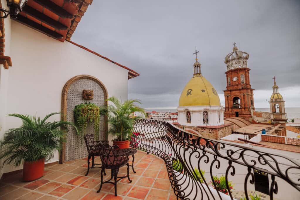 A view of Puerto Vallarta and the Guadalupe Church from the Bellview Hotel Boutique patio