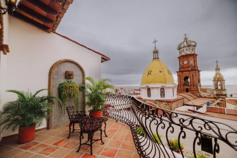 A view of Puerto Vallarta and the Guadalupe Church from the Bellview Hotel Boutique patio