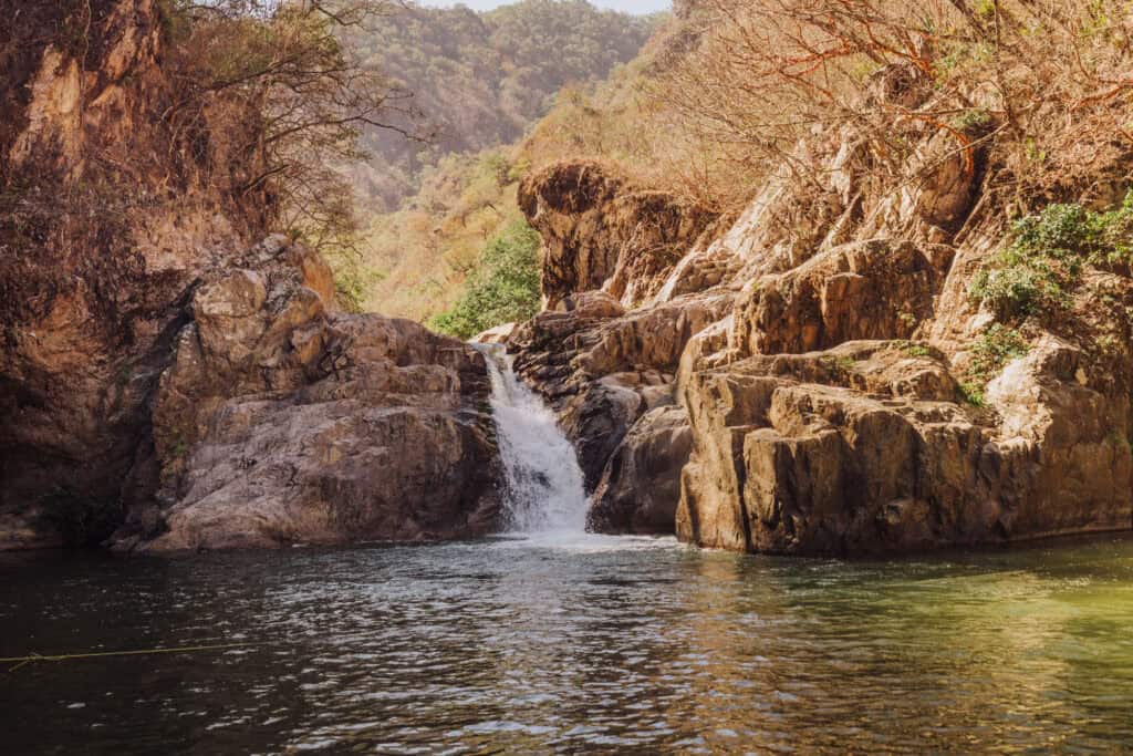 A waterfall at Canopy River Park in Mexico