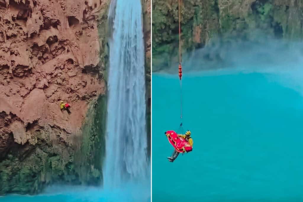 An injured hiker is flown out from Havasupai Falls