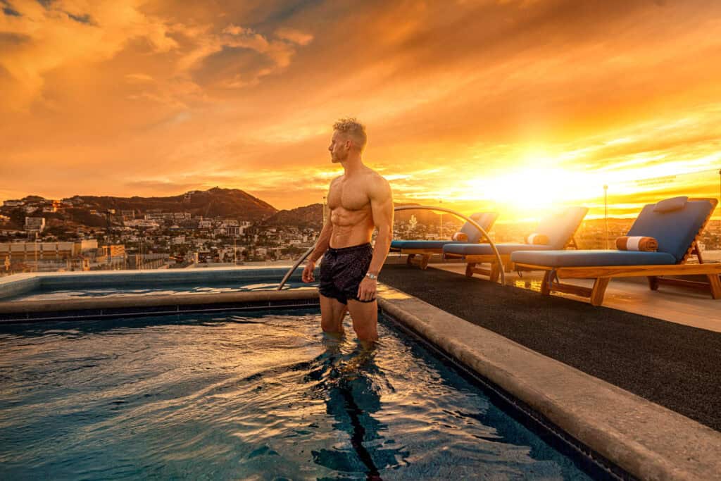 Photographer Matt Ehnes on the rooftop pool at Kadun