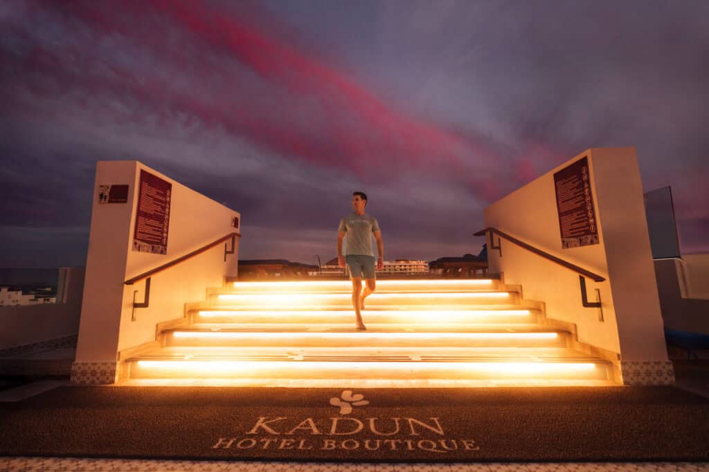 The rooftop at sunset at Kadun Hotel in Cabo San Lucas