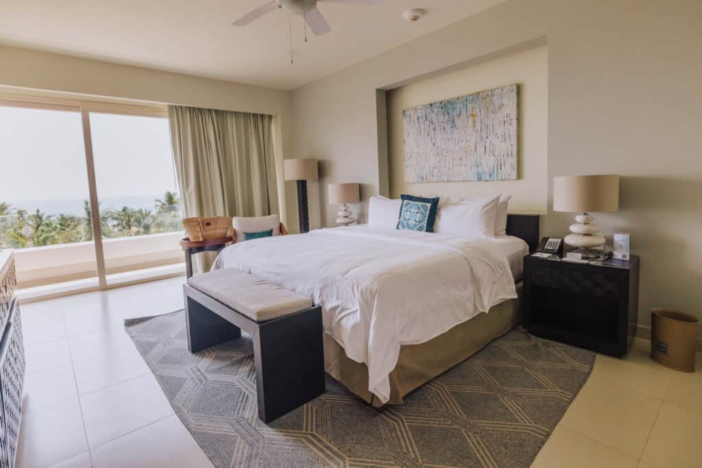 One of the bedrooms in a suite at Marival Distinct, an all-inclusive resort in Nuevo Nayarit, Mexico