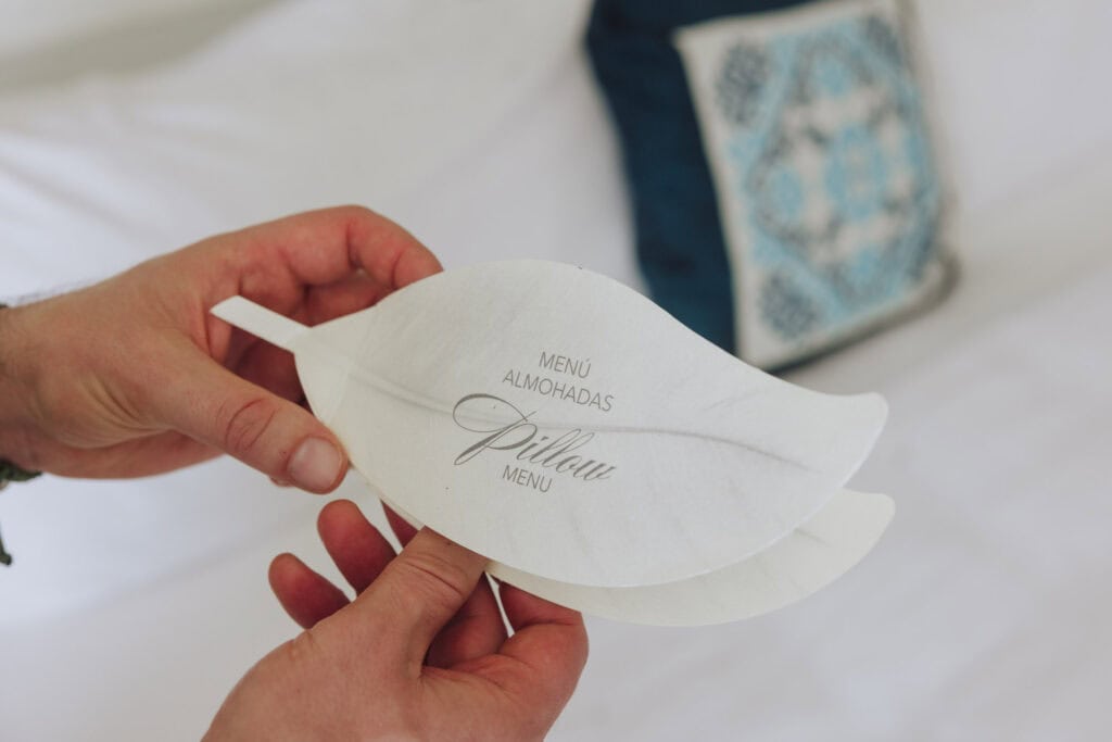 The pillow menu for guests at Marival Distinct