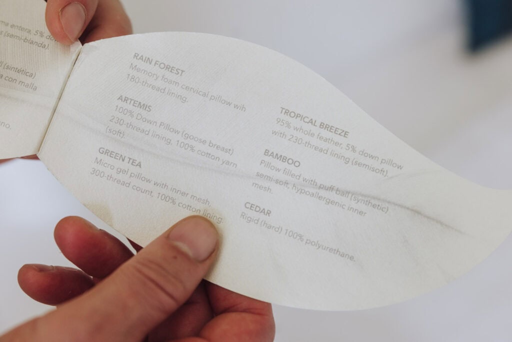 The pillow menu options for guests at Marival resorts