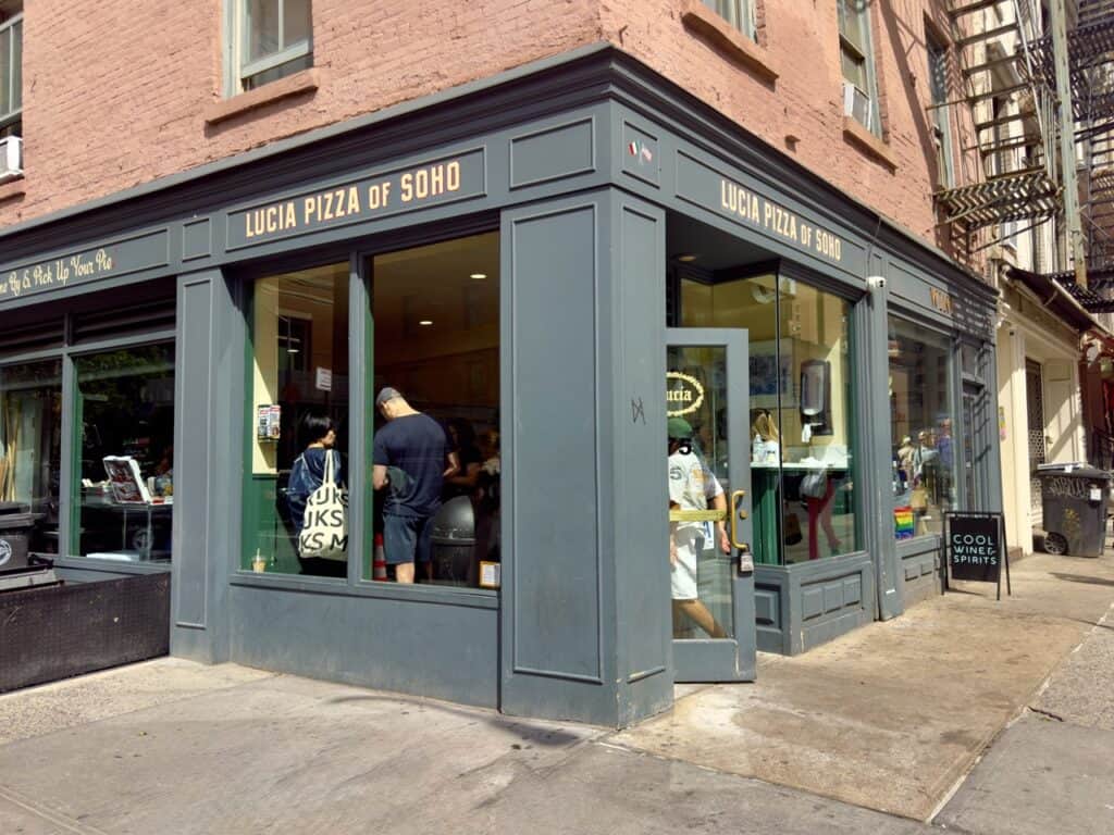 The exterior of Lucia Pizza of SoHo, one of the best pizza places in Manhattan