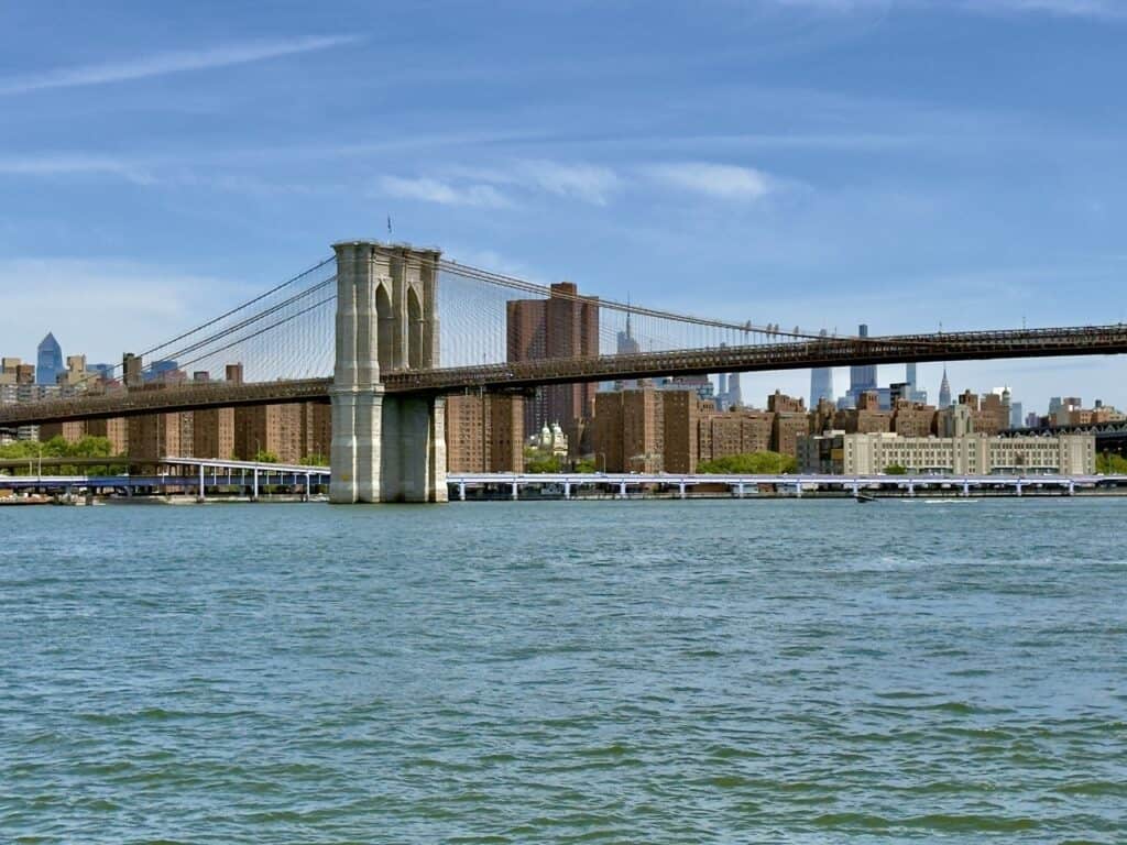 The Brooklyn Bridge, the East River, and Manhattan NYC