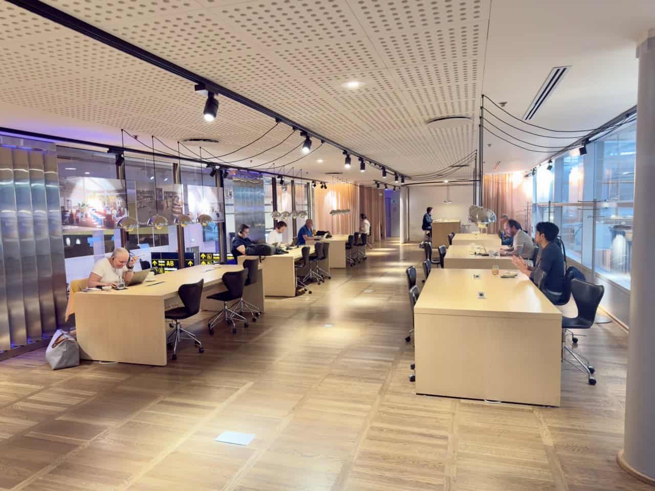 Desks in the workspace at the SAS lounge in Copenhagen