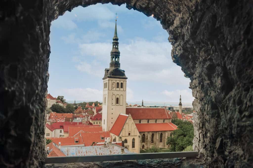 A beautiful view of one of the church spires in Tallinn, Estonia