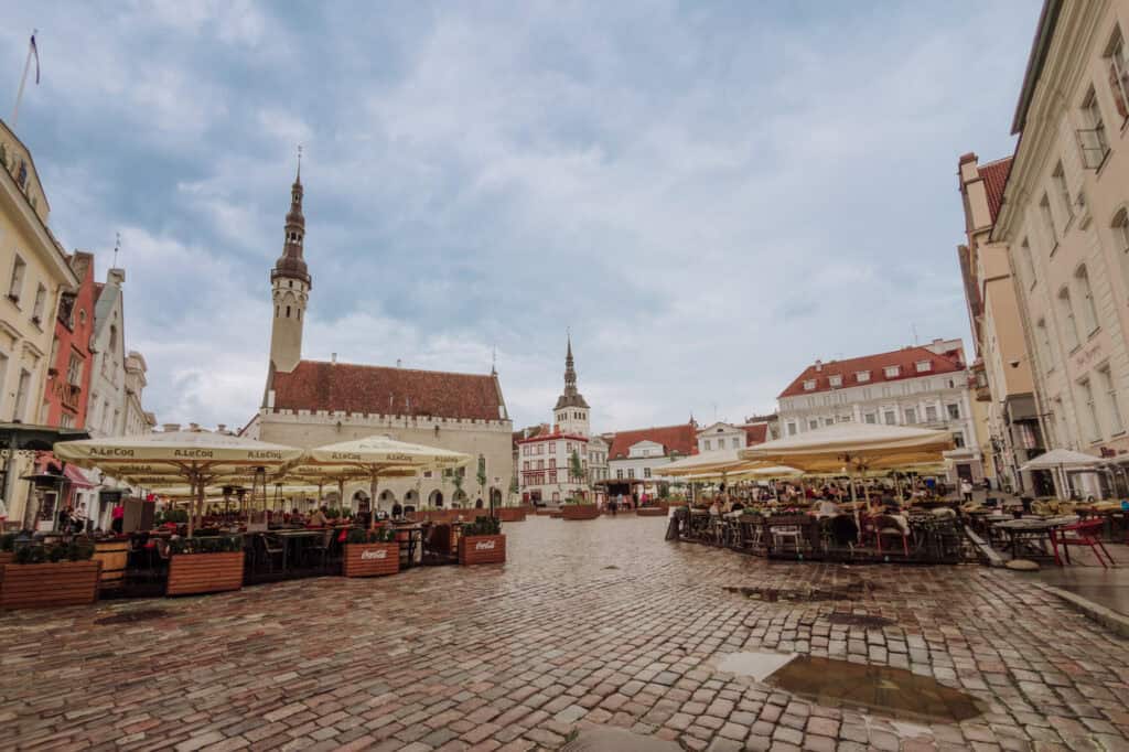 A view of the main city center and town hall in Tallinn Estonia