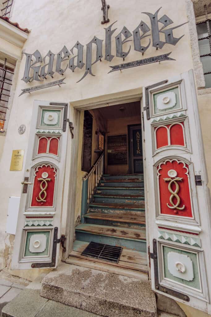 The entrance to Europe's oldest pharmacy, called Raeapteek, in Tallinn