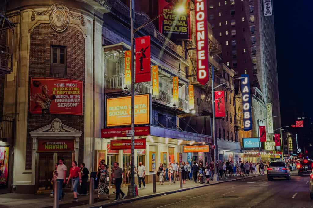 Broadway theaters at night