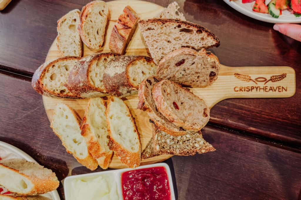 The bread sampler with homemade butter and jam at Crispy Heaven in SoHo