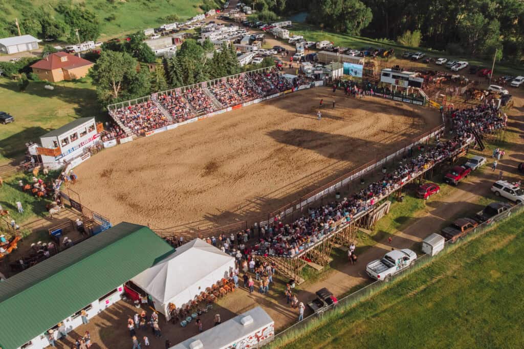 an aerial view of the rodeo grounds in belt, mt