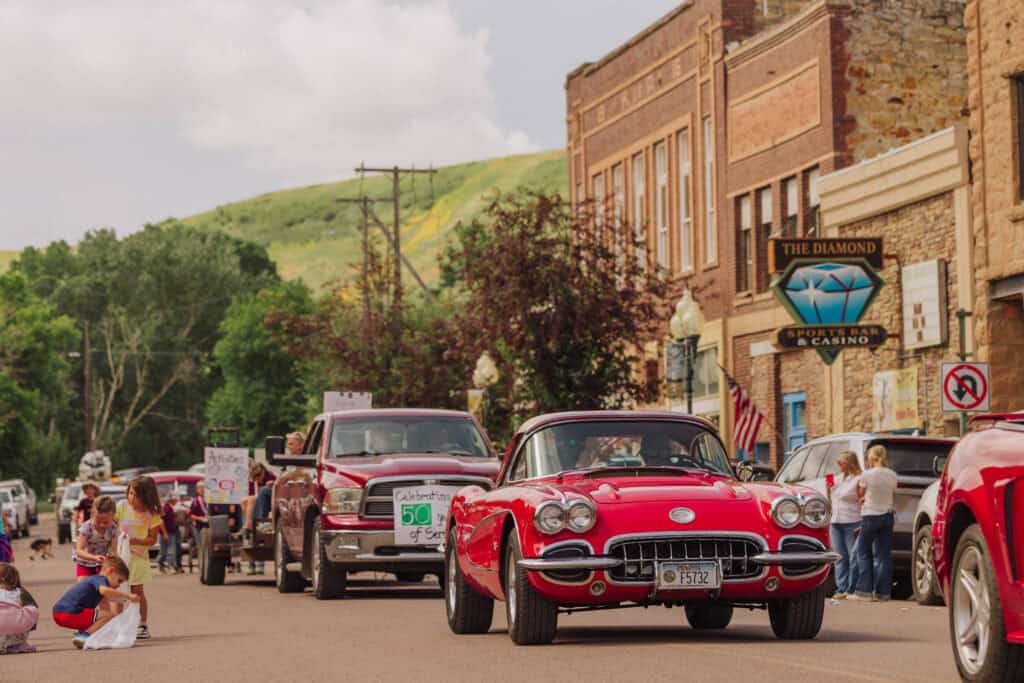 the rodeo parade on historic castner street in belt, mt