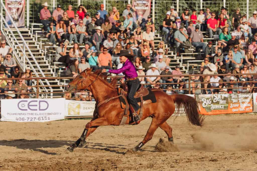 a barrel racer at the rodeo in belt, montana