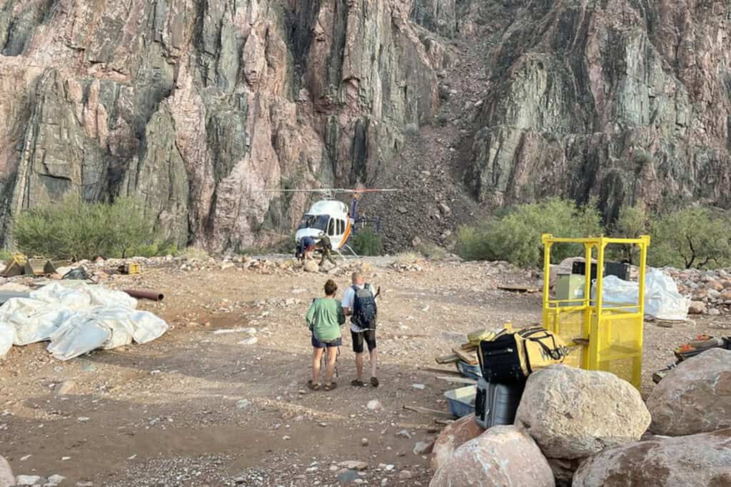 The AZ DPS Ranger helicopter, rescuing hikers from a flooded area in the Grand Canyon