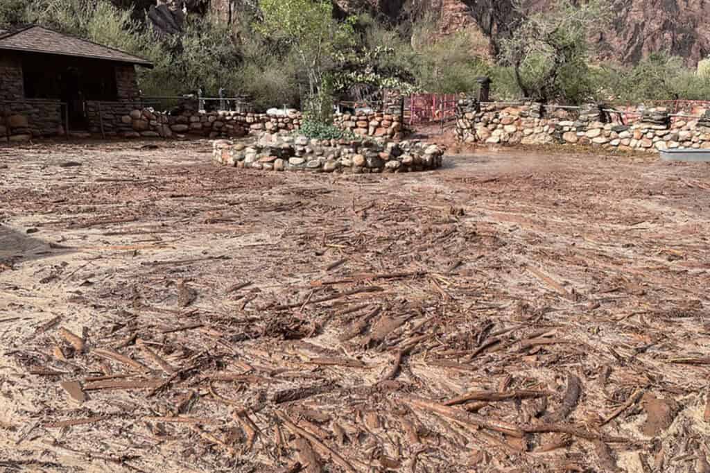 Flash flood damage near Phantom Ranch in the Grand Canyon