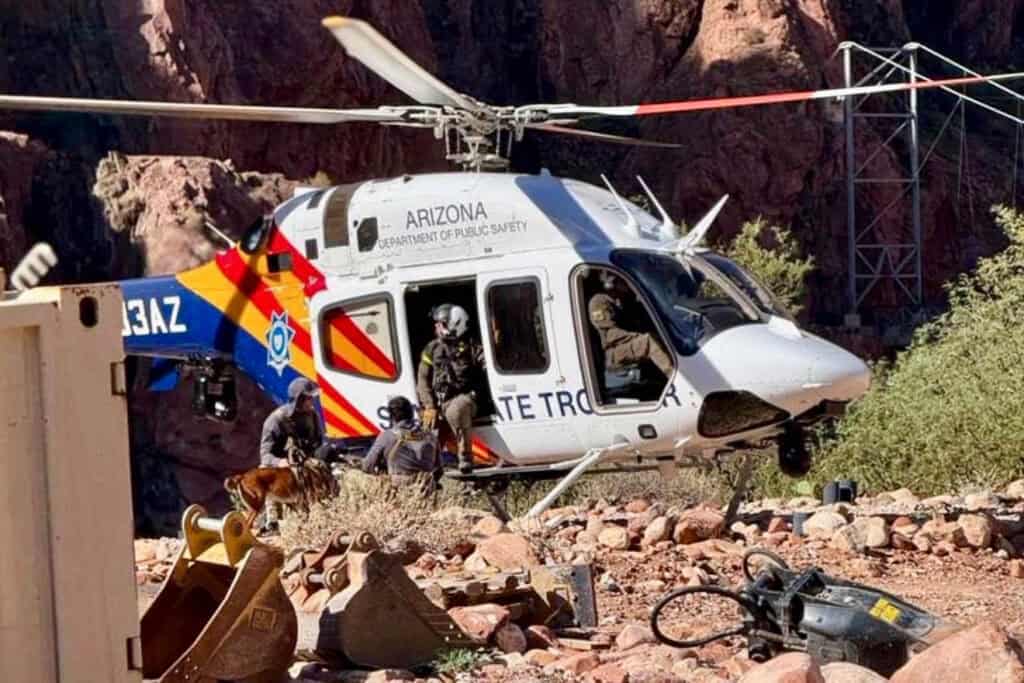 the DPS ranger helicopter flying after the grand canyon flash flood