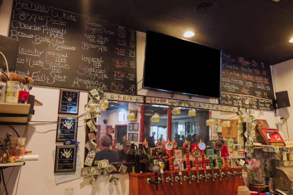 Harvest Moon Brewing beers on tap at the saloon in Belt, Montana